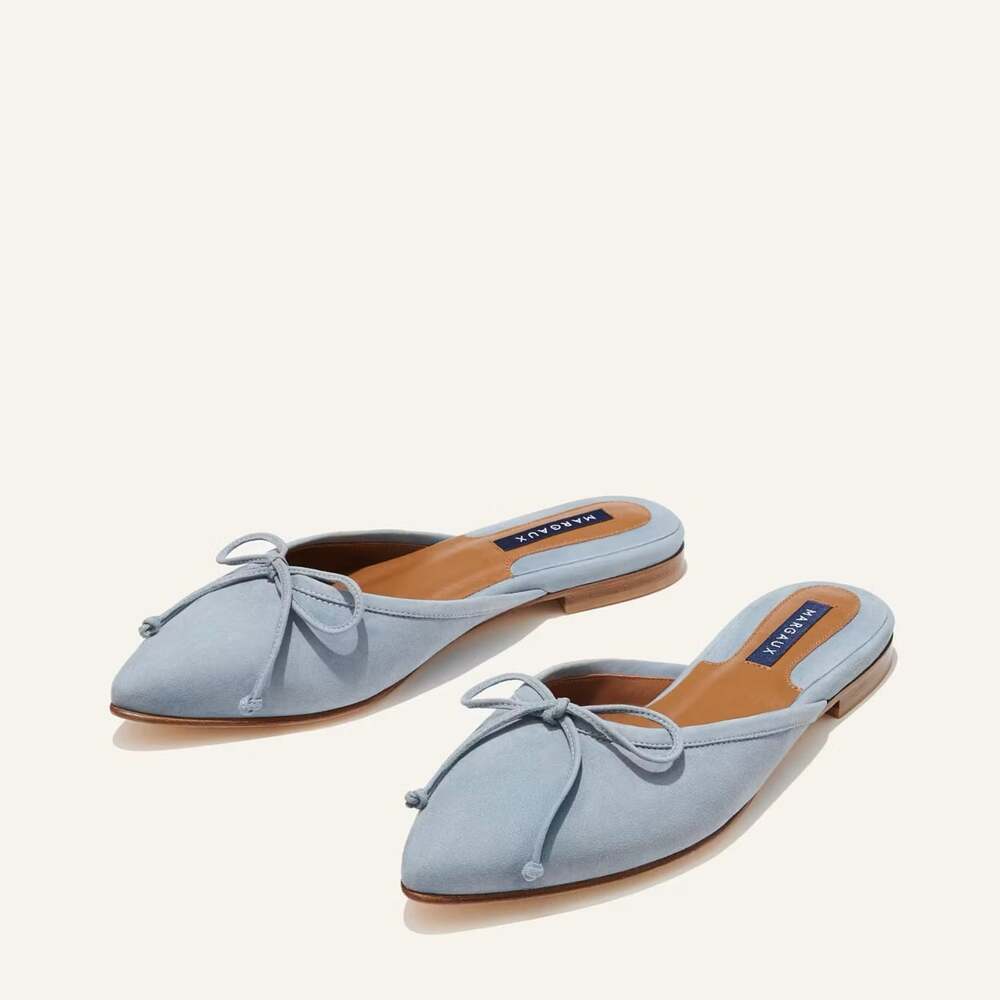 MARGAUX The Ballet Mule Size 7 Light Blue Pointed Toe Suede Bow Flat Coquette
